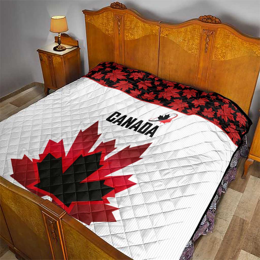 Canadian Rugby Quilt Maple Leaves Sporty Art Style White Color - Wonder Print Shop