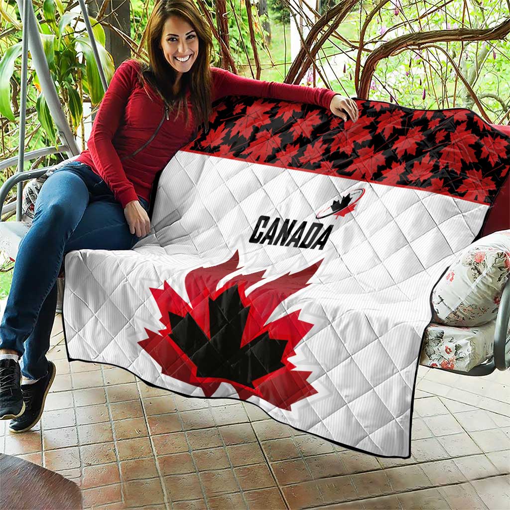 Canadian Rugby Quilt Maple Leaves Sporty Art Style White Color - Wonder Print Shop