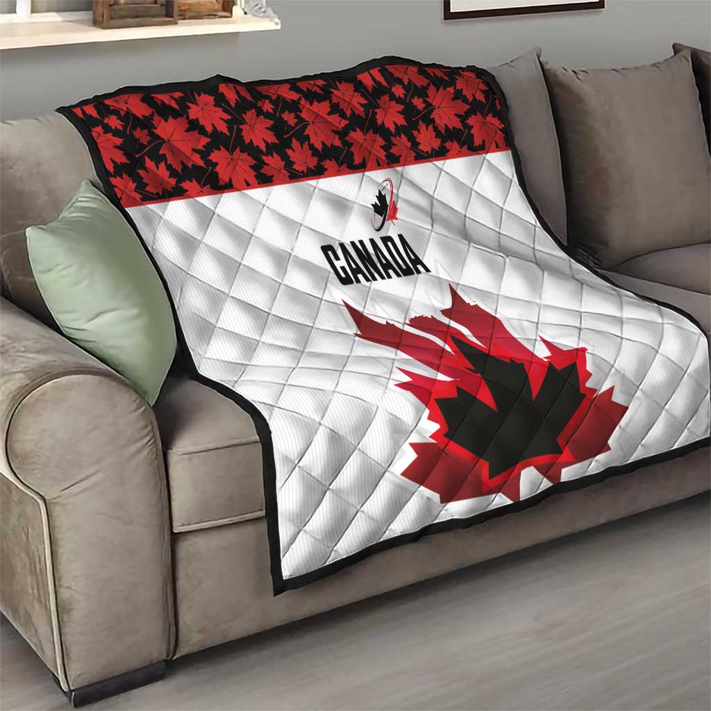Canadian Rugby Quilt Maple Leaves Sporty Art Style White Color - Wonder Print Shop