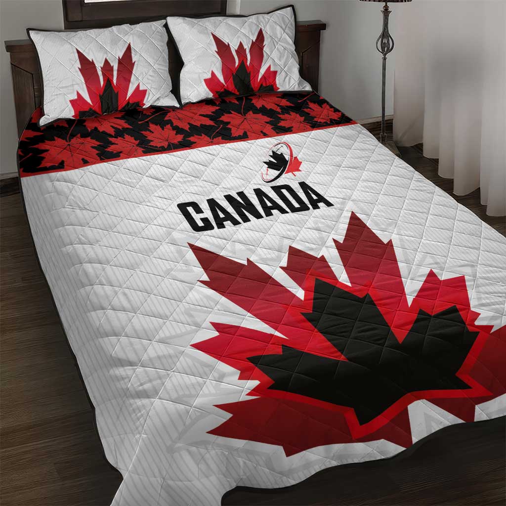Canadian Rugby Quilt Bed Set Maple Leaves Sporty Art Style White Color - Wonder Print Shop