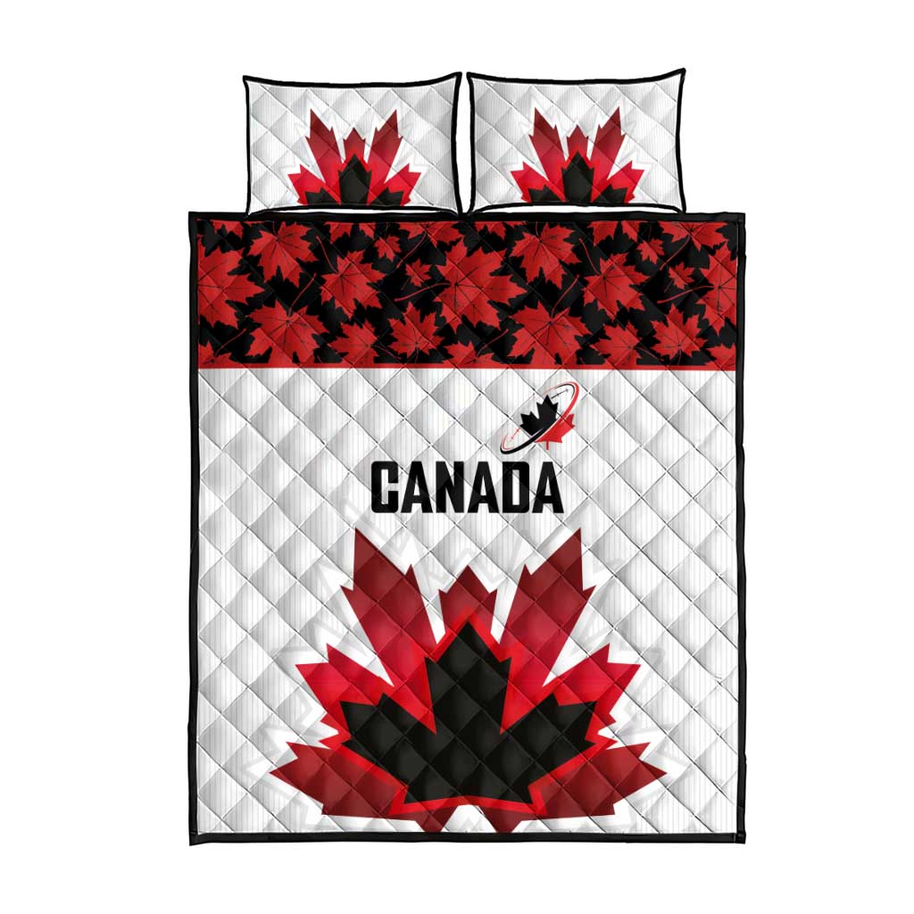 Canadian Rugby Quilt Bed Set Maple Leaves Sporty Art Style White Color - Wonder Print Shop