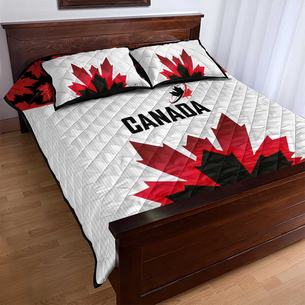Canadian Rugby Quilt Bed Set Maple Leaves Sporty Art Style White Color - Wonder Print Shop