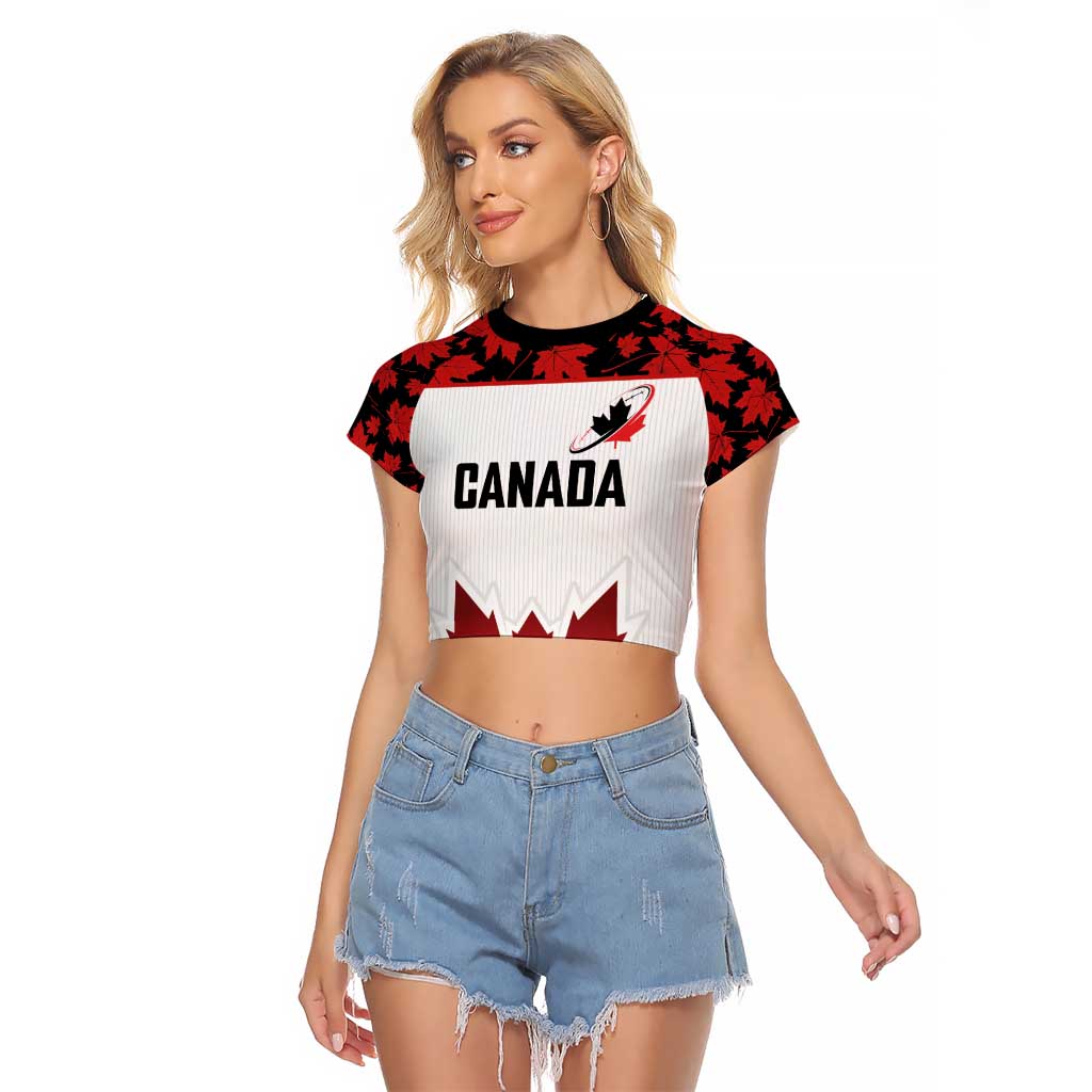 Custom Canadian Rugby Raglan Cropped T Shirt Maple Leaves Sporty Art Style White Color - Wonder Print Shop