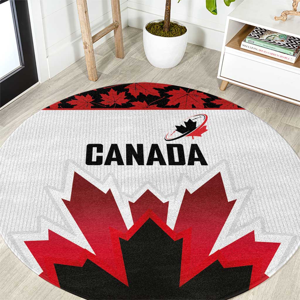 Canadian Rugby Round Carpet Maple Leaves Sporty Art Style White Color - Wonder Print Shop