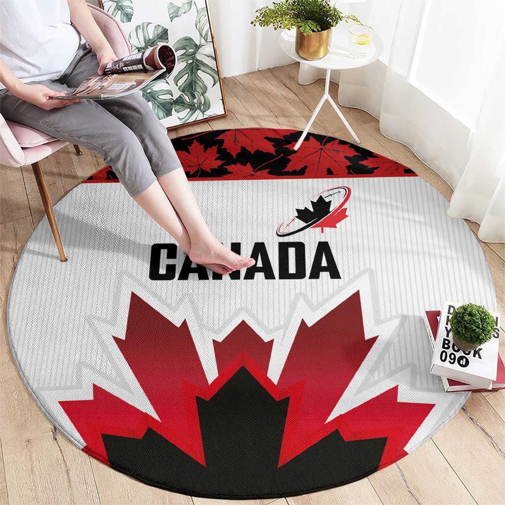Canadian Rugby Round Carpet Maple Leaves Sporty Art Style White Color - Wonder Print Shop