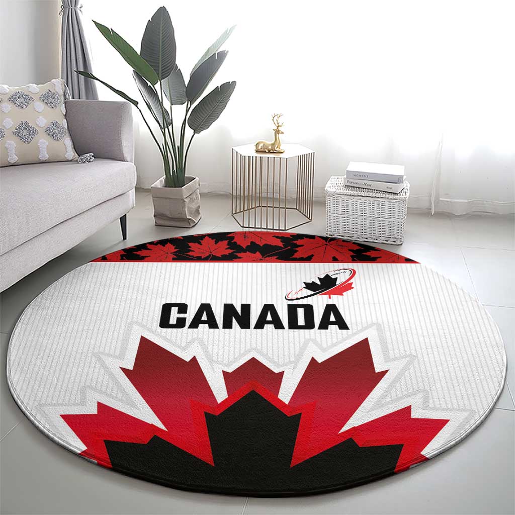 Canadian Rugby Round Carpet Maple Leaves Sporty Art Style White Color - Wonder Print Shop