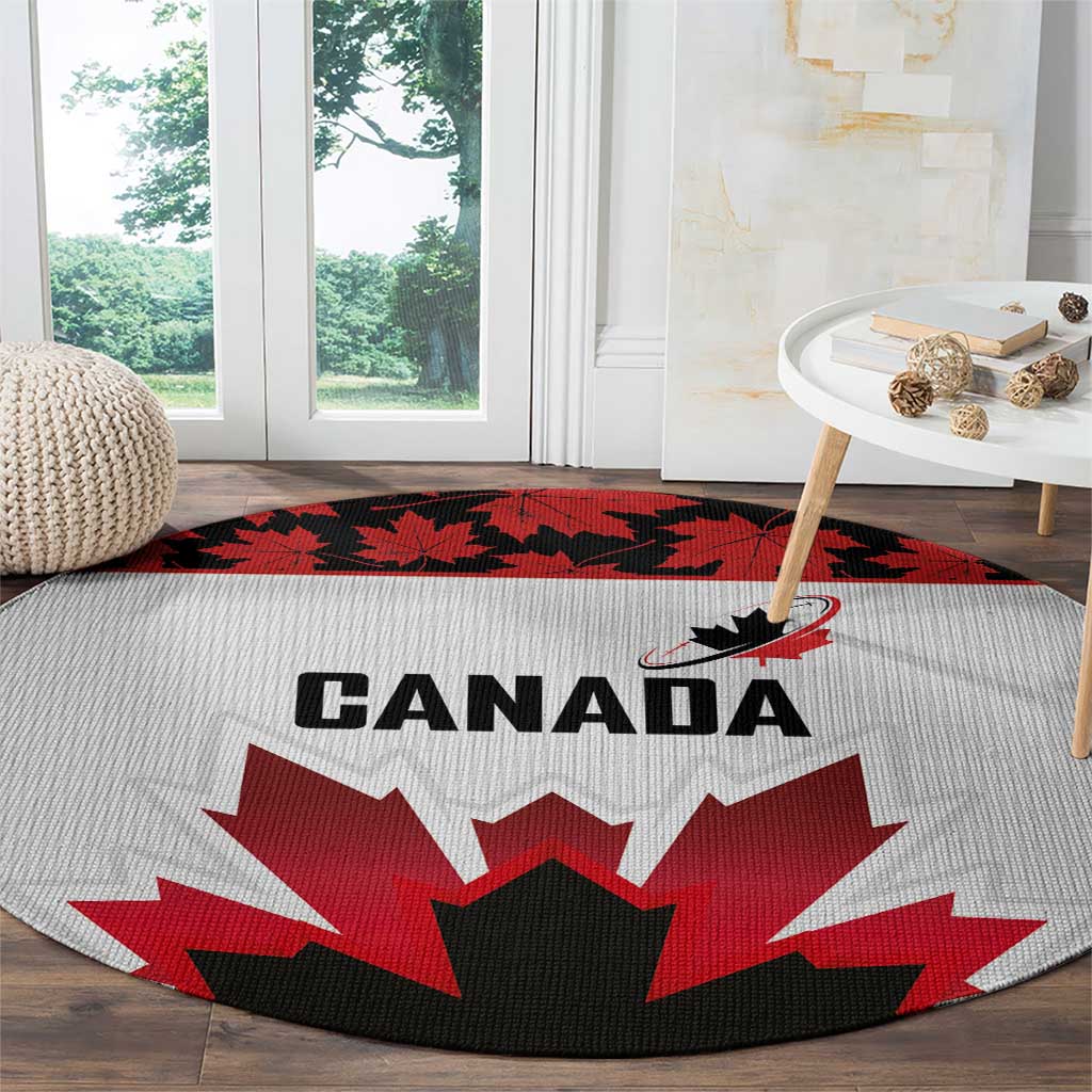 Canadian Rugby Round Carpet Maple Leaves Sporty Art Style White Color - Wonder Print Shop