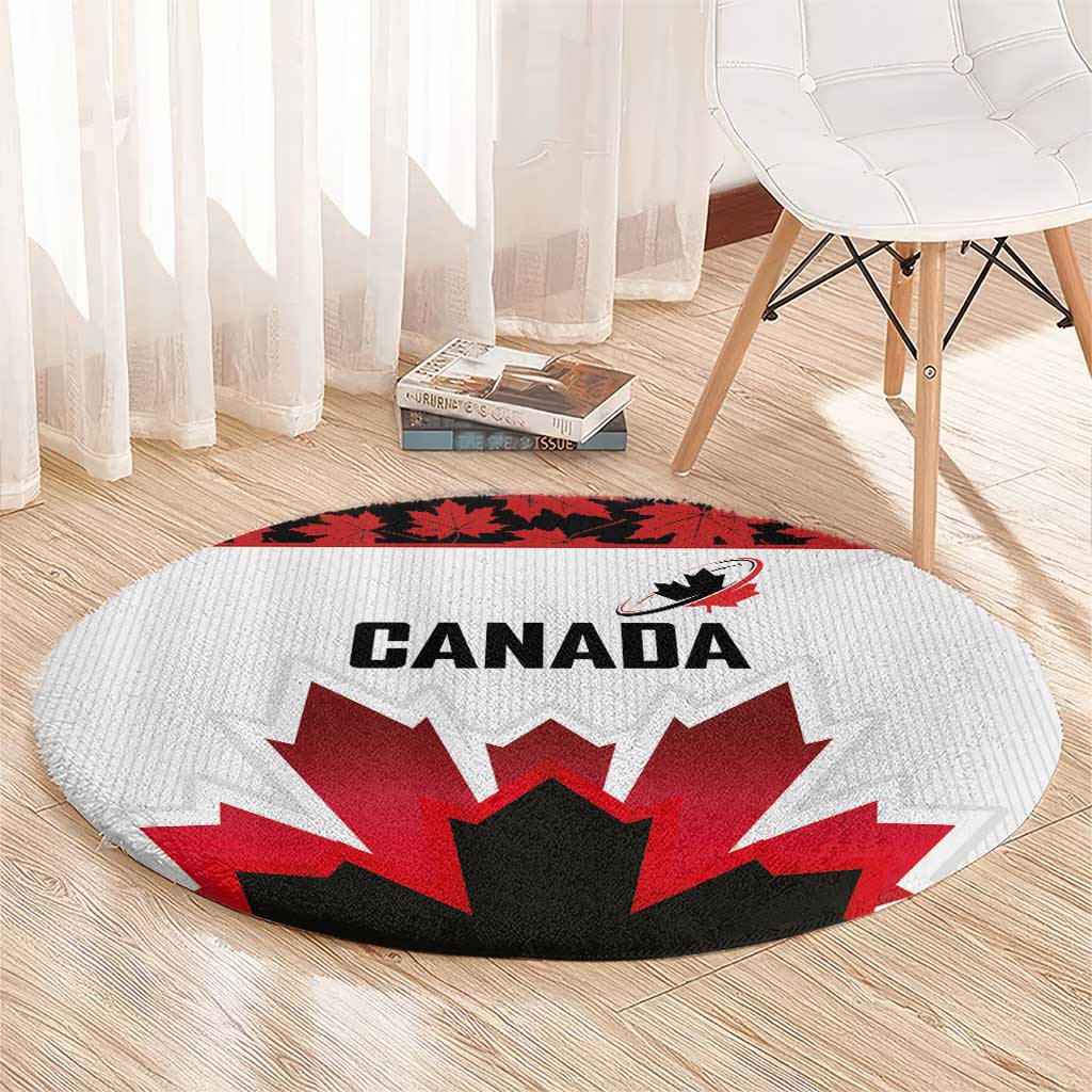 Canadian Rugby Round Carpet Maple Leaves Sporty Art Style White Color - Wonder Print Shop