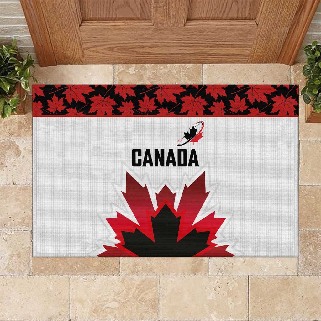 Canadian Rugby Rubber Doormat Maple Leaves Sporty Art Style White Color - Wonder Print Shop