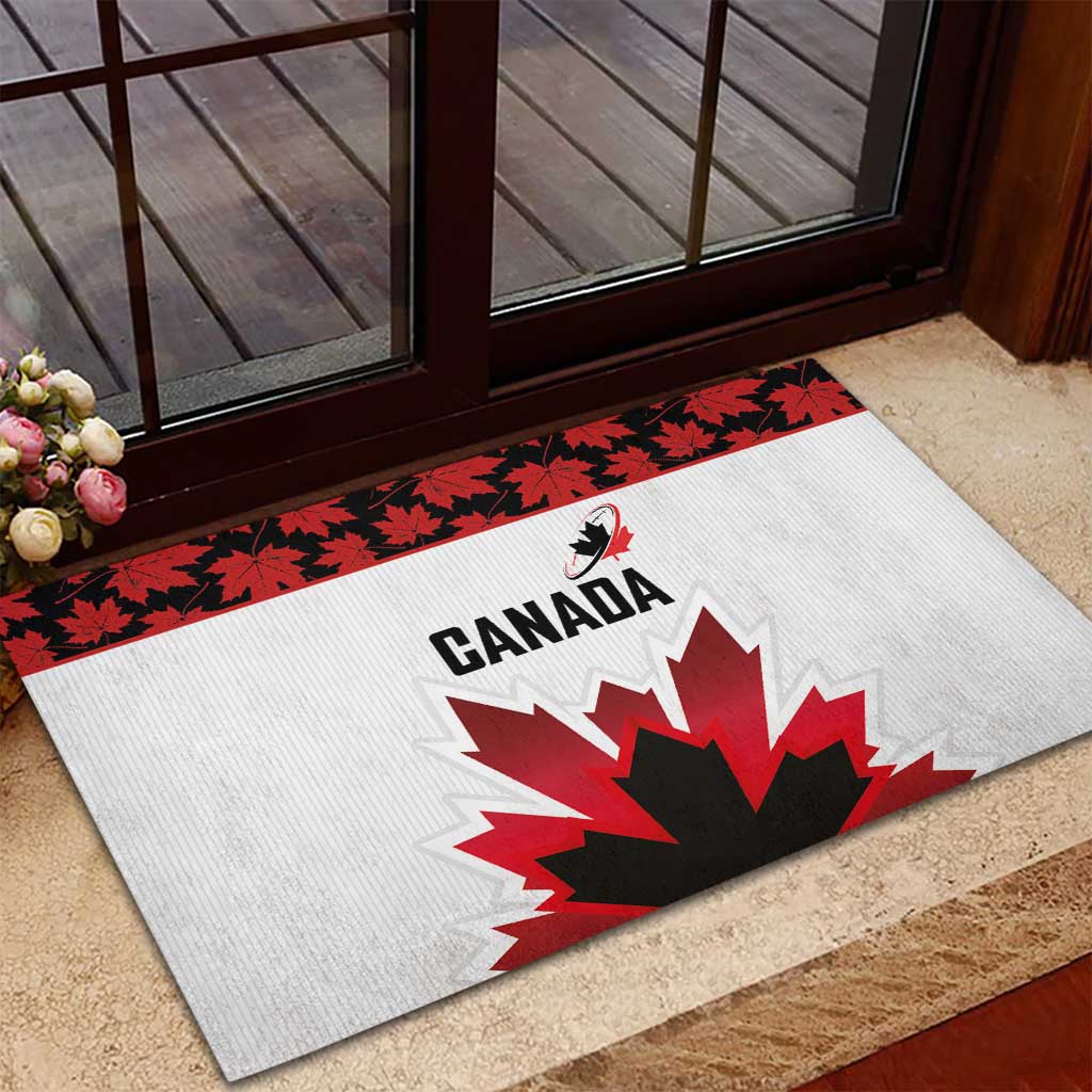 Canadian Rugby Rubber Doormat Maple Leaves Sporty Art Style White Color - Wonder Print Shop