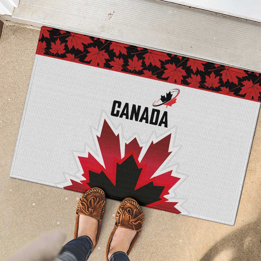 Canadian Rugby Rubber Doormat Maple Leaves Sporty Art Style White Color - Wonder Print Shop
