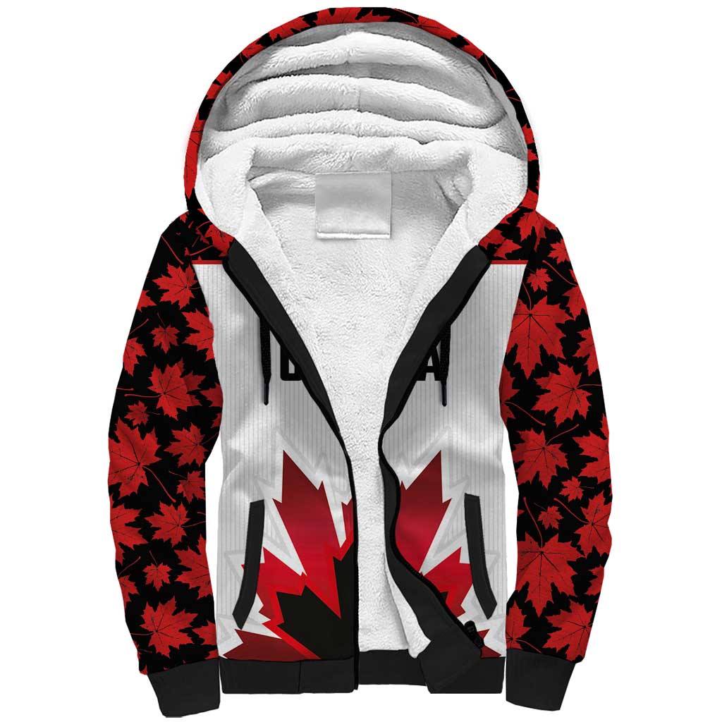 Custom Canadian Rugby Sherpa Hoodie Maple Leaves Sporty Art Style White Color - Wonder Print Shop