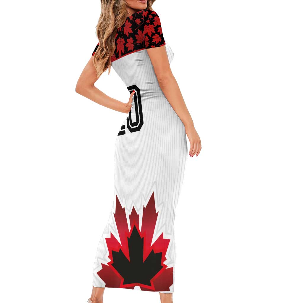 Custom Canadian Rugby Short Sleeve Bodycon Dress Maple Leaves Sporty Art Style White Color - Wonder Print Shop
