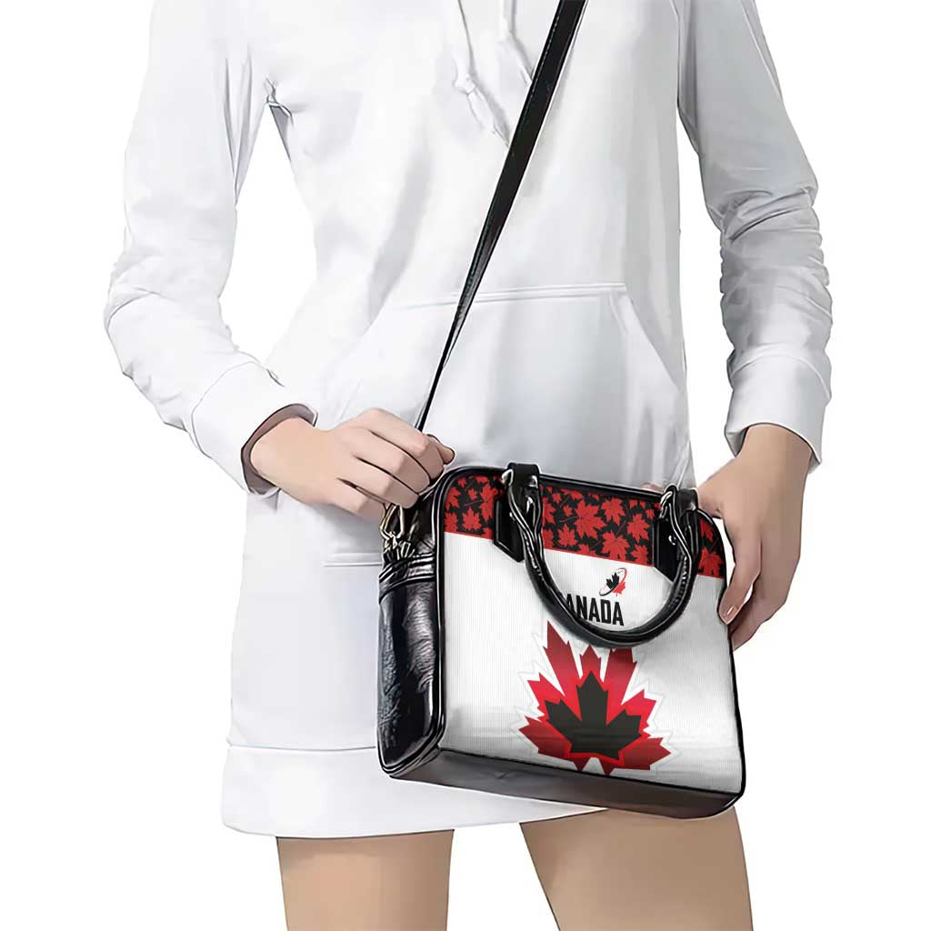 Canadian Rugby Shoulder Handbag Maple Leaves Sporty Art Style White Color - Wonder Print Shop