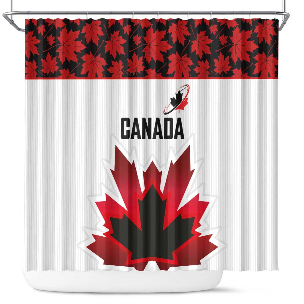 Canadian Rugby Shower Curtain Maple Leaves Sporty Art Style White Color - Wonder Print Shop