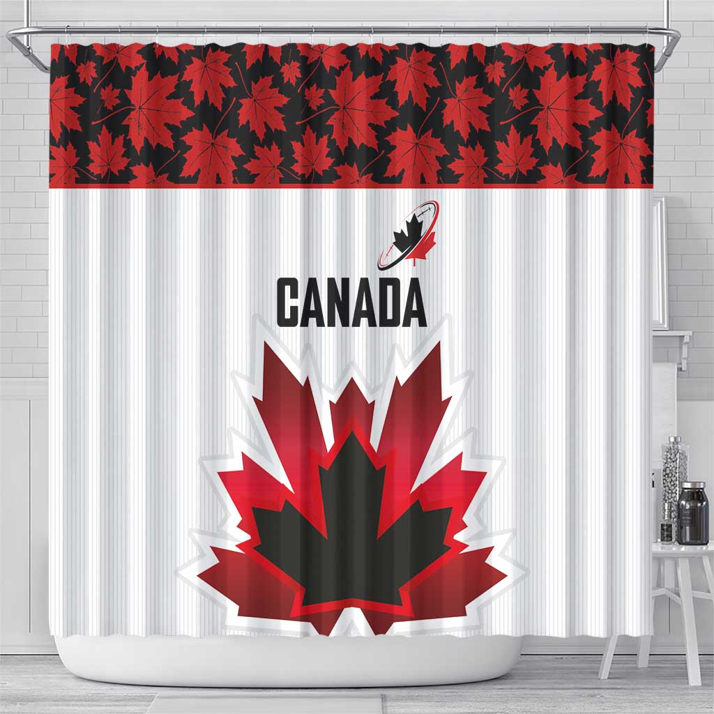 Canadian Rugby Shower Curtain Maple Leaves Sporty Art Style White Color - Wonder Print Shop
