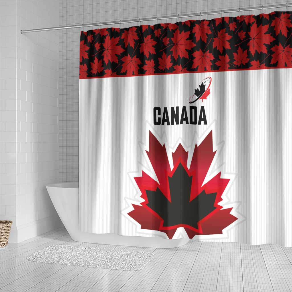 Canadian Rugby Shower Curtain Maple Leaves Sporty Art Style White Color - Wonder Print Shop