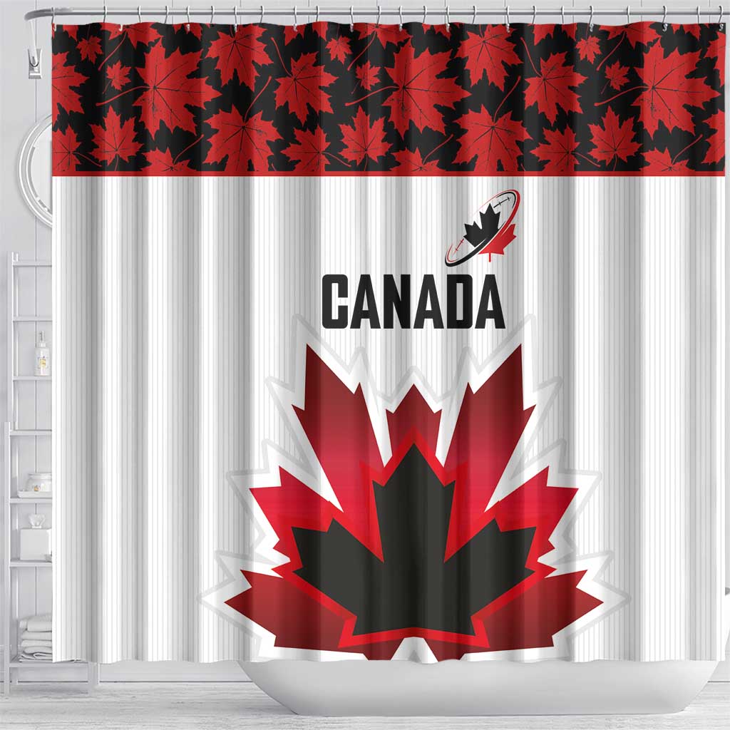 Canadian Rugby Shower Curtain Maple Leaves Sporty Art Style White Color - Wonder Print Shop