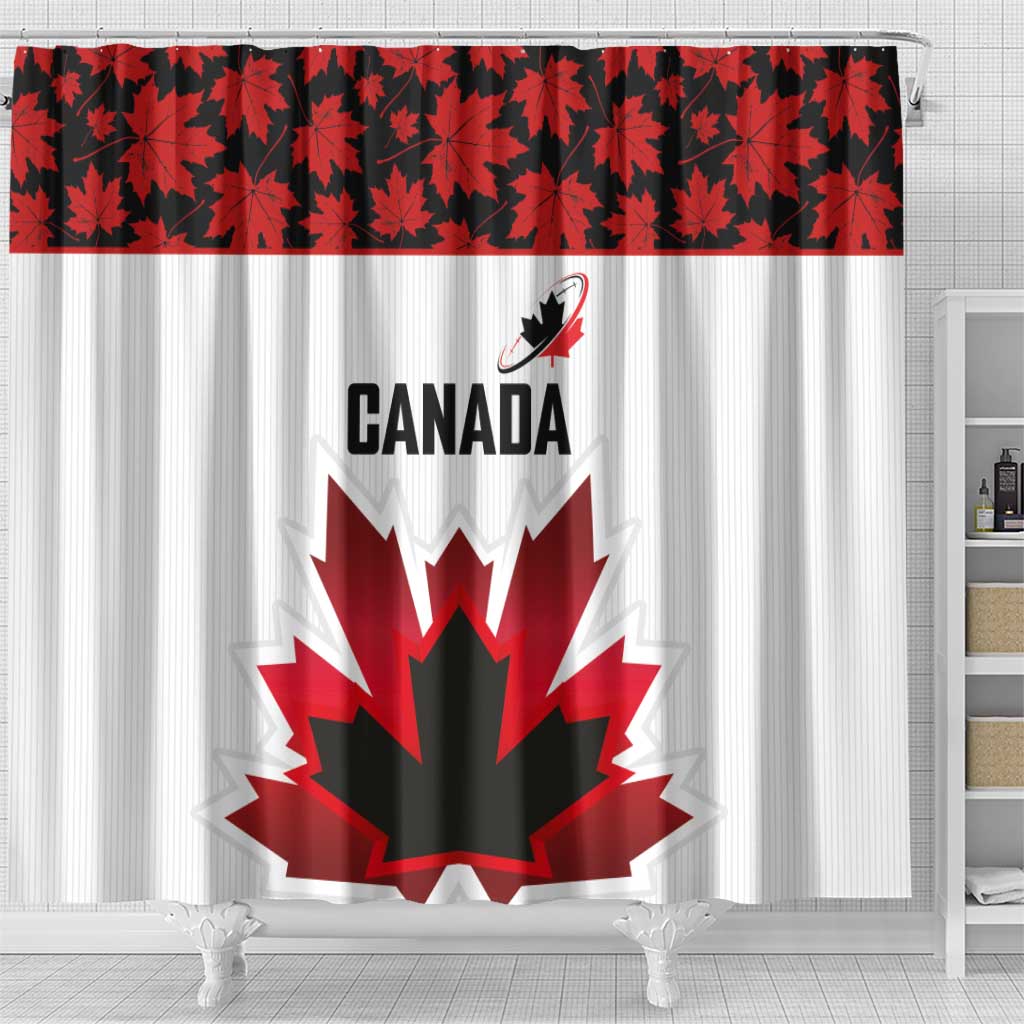 Canadian Rugby Shower Curtain Maple Leaves Sporty Art Style White Color - Wonder Print Shop