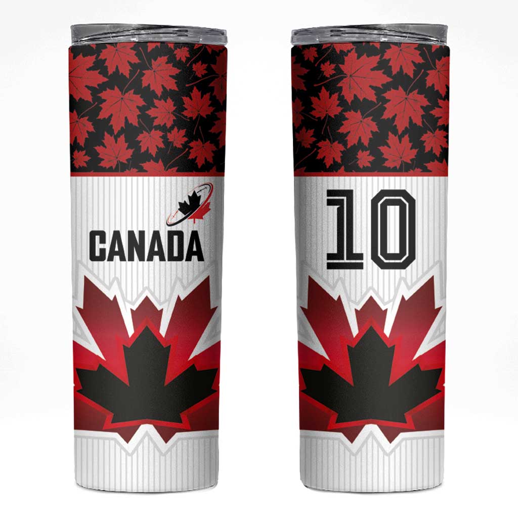 Custom Canadian Rugby Skinny Tumbler Maple Leaves Sporty Art Style White Color - Wonder Print Shop