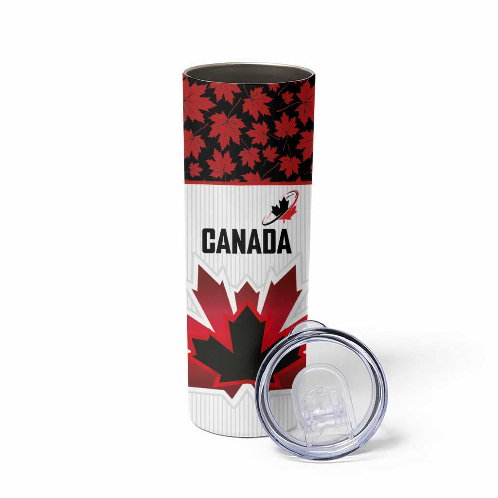 Custom Canadian Rugby Skinny Tumbler Maple Leaves Sporty Art Style White Color - Wonder Print Shop