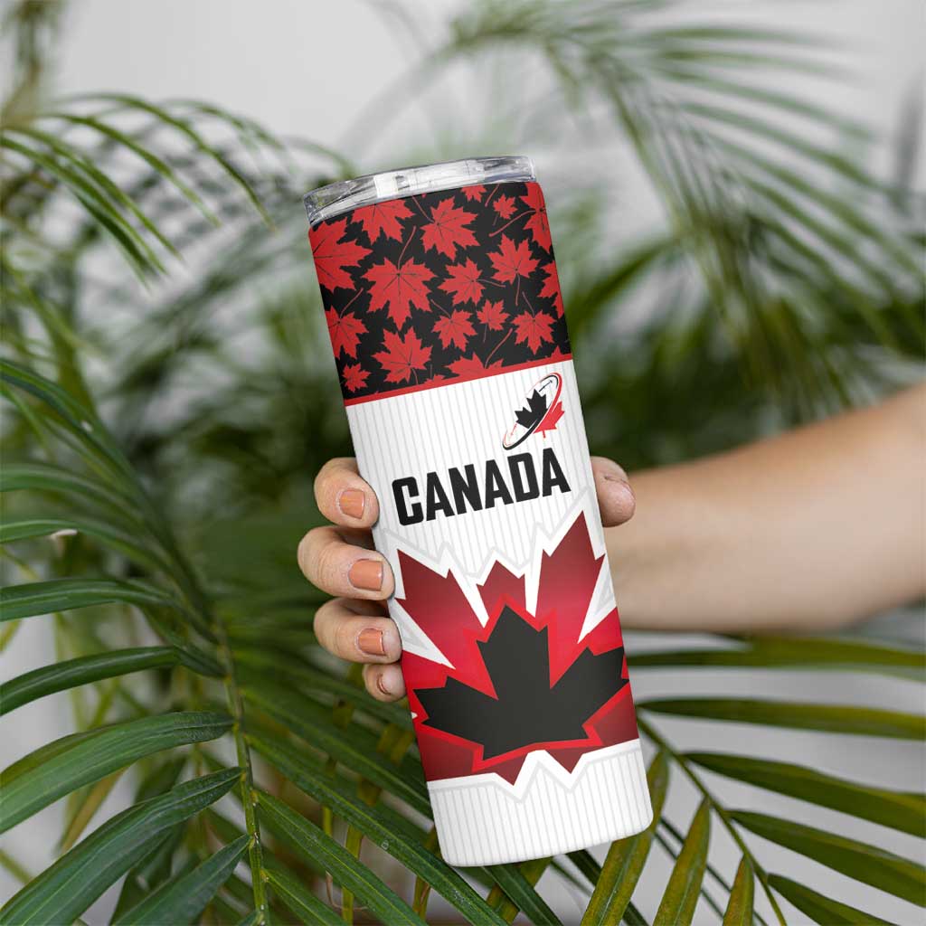Custom Canadian Rugby Skinny Tumbler Maple Leaves Sporty Art Style White Color - Wonder Print Shop