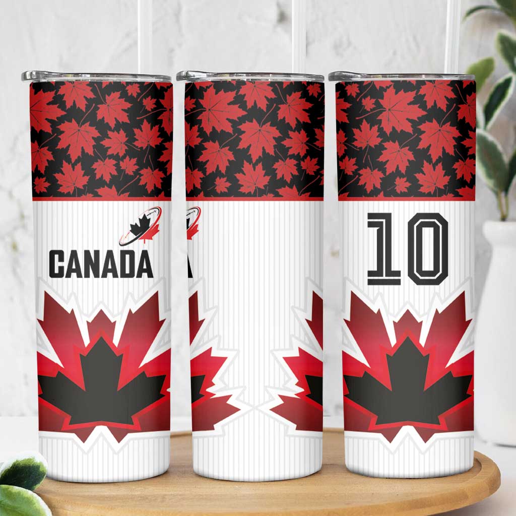 Custom Canadian Rugby Skinny Tumbler Maple Leaves Sporty Art Style White Color - Wonder Print Shop