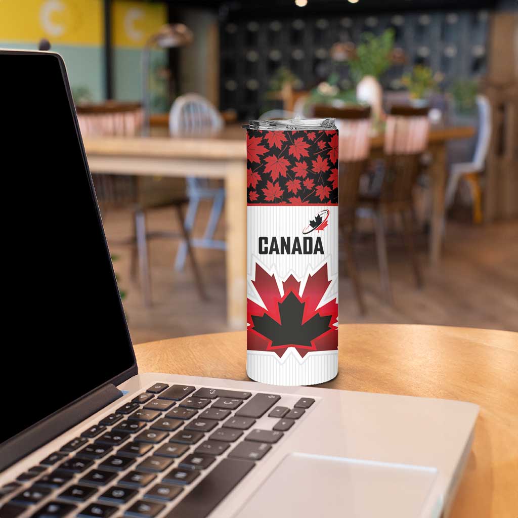 Custom Canadian Rugby Skinny Tumbler Maple Leaves Sporty Art Style White Color - Wonder Print Shop