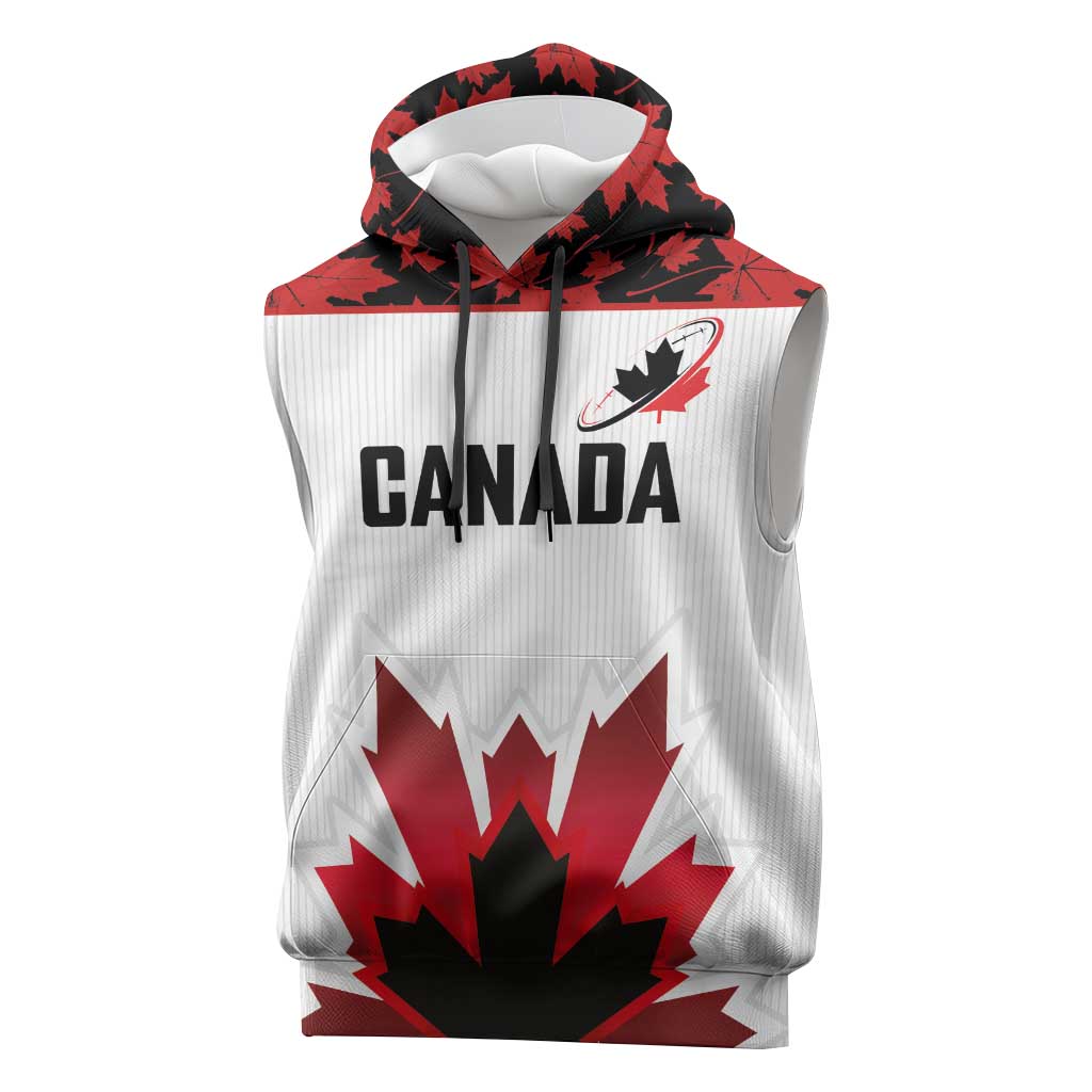 Custom Canadian Rugby Sleeveless Hoodie Maple Leaves Sporty Art Style White Color - Wonder Print Shop