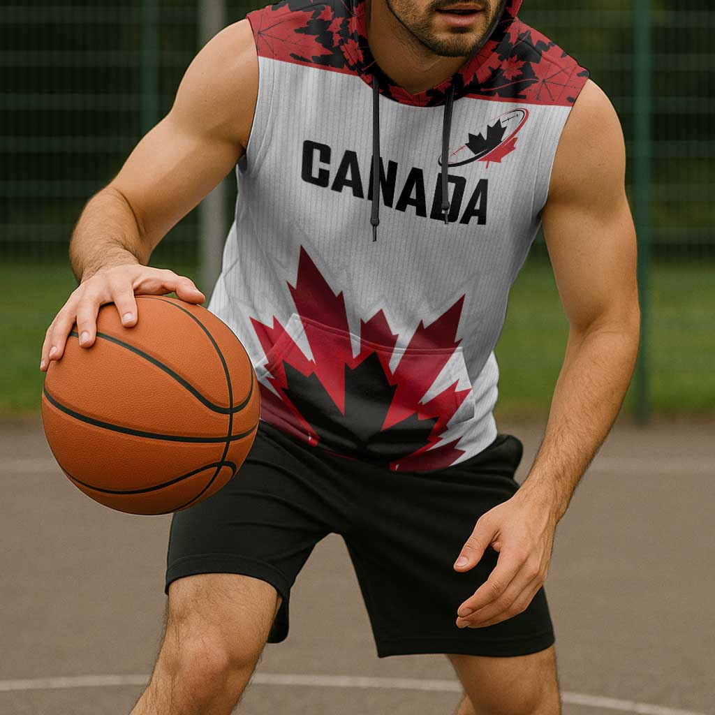 Custom Canadian Rugby Sleeveless Hoodie Maple Leaves Sporty Art Style White Color - Wonder Print Shop