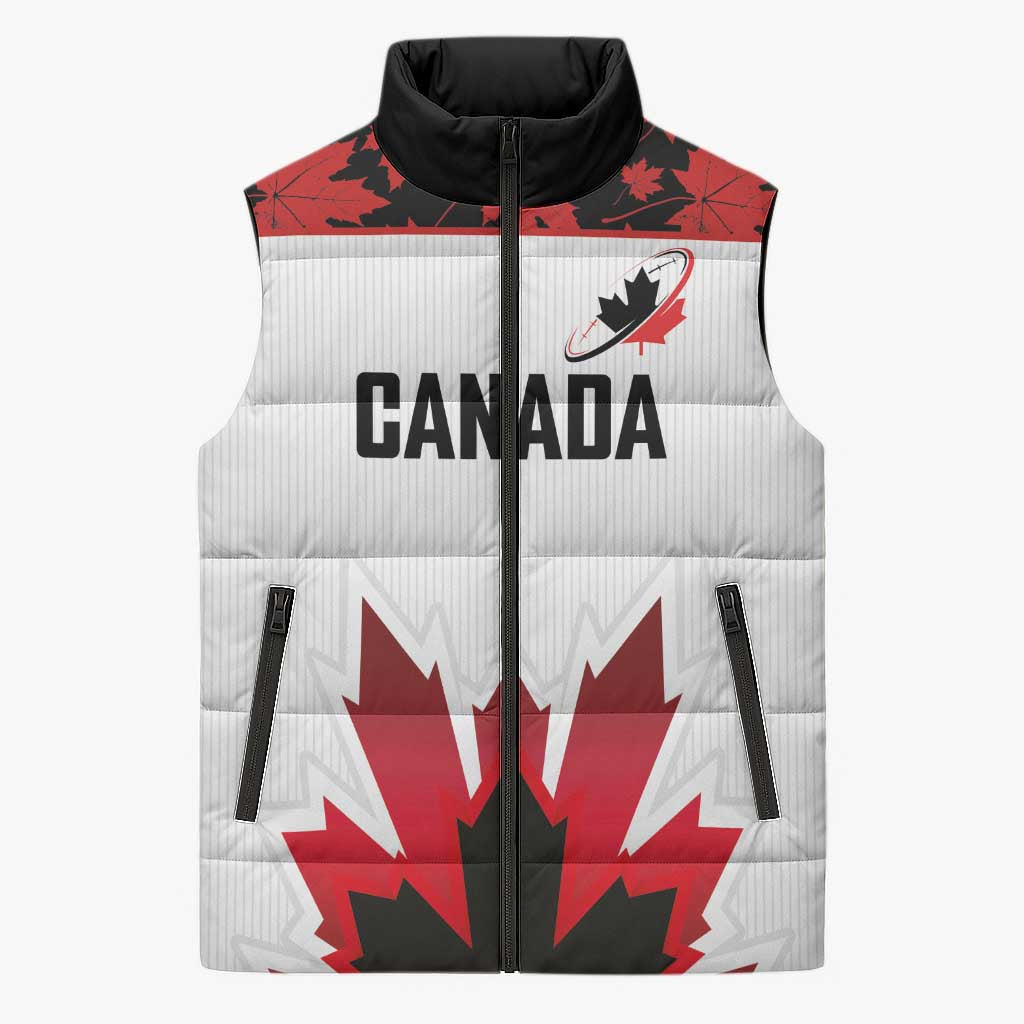 Custom Canadian Rugby Sleeveless Puffer Jacket Maple Leaves Sporty Art Style White Color - Wonder Print Shop