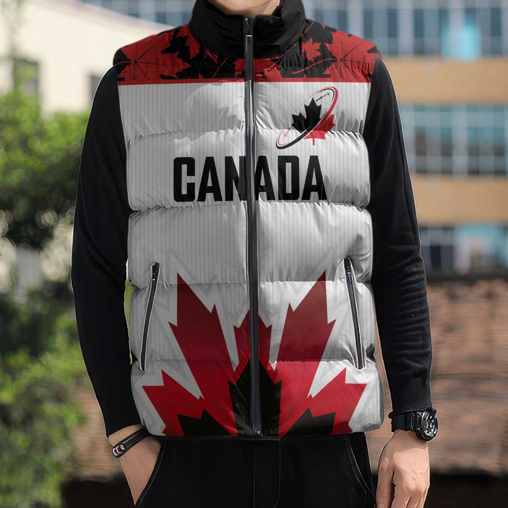 Custom Canadian Rugby Sleeveless Puffer Jacket Maple Leaves Sporty Art Style White Color - Wonder Print Shop