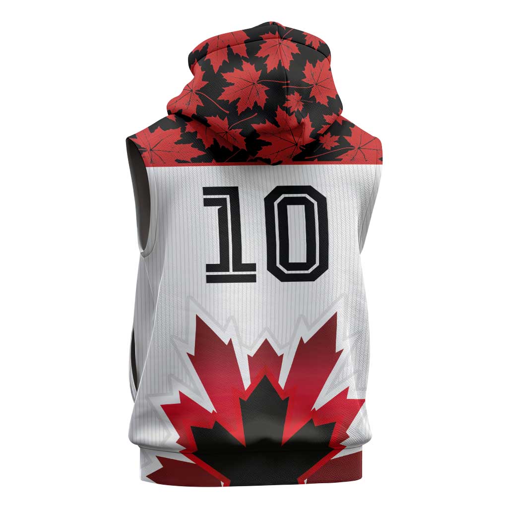 Custom Canadian Rugby Sleeveless Zip Hoodie Maple Leaves Sporty Art Style White Color - Wonder Print Shop