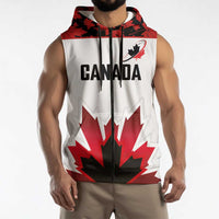 Custom Canadian Rugby Sleeveless Zip Hoodie Maple Leaves Sporty Art Style White Color - Wonder Print Shop
