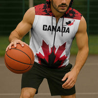 Custom Canadian Rugby Sleeveless Zip Hoodie Maple Leaves Sporty Art Style White Color - Wonder Print Shop