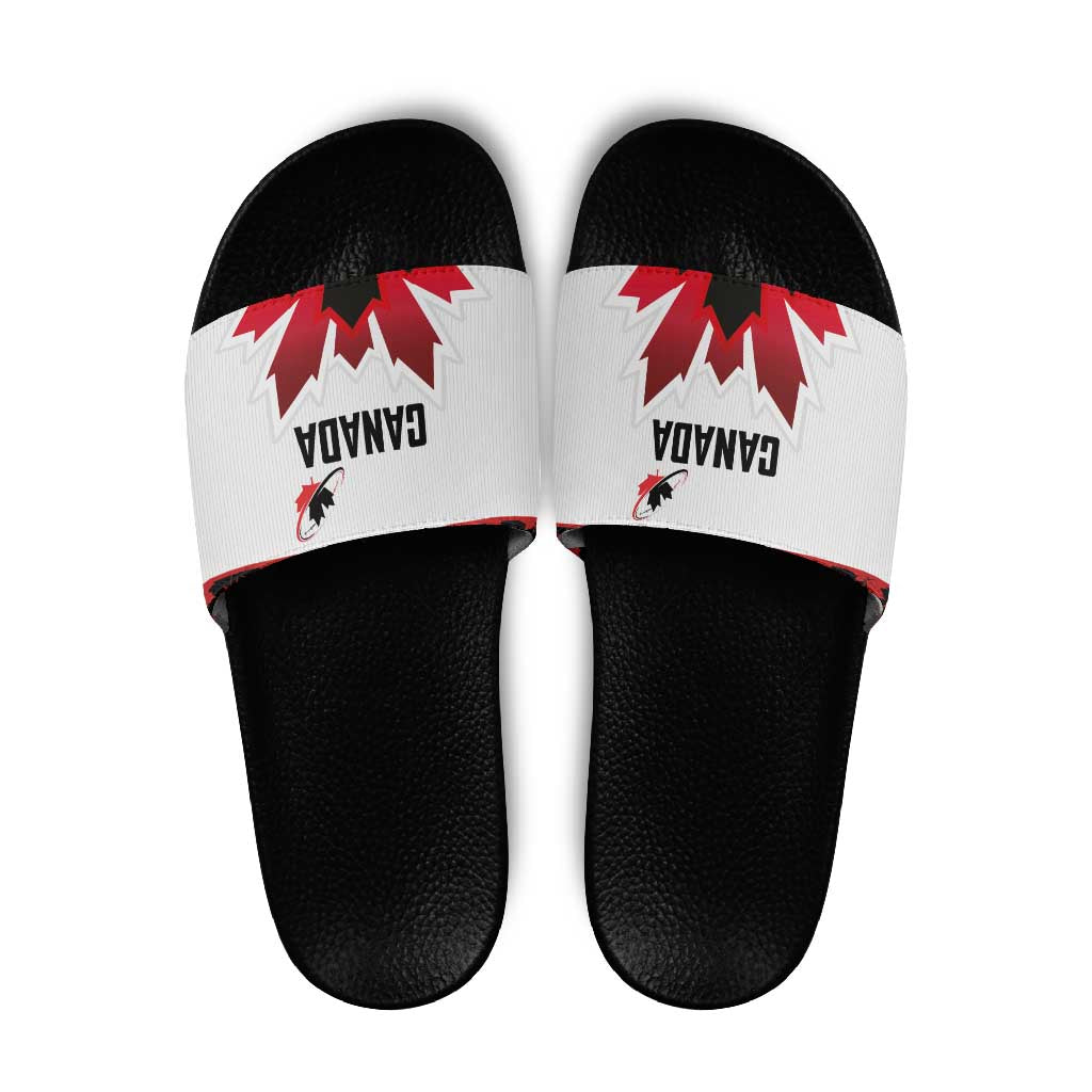 Canadian Rugby Slide Sandals Maple Leaves Sporty Art Style White Color - Wonder Print Shop
