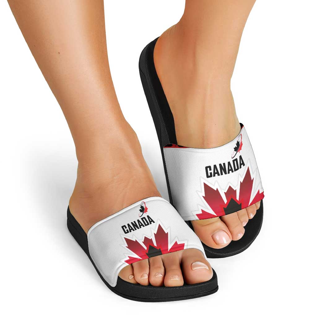 Canadian Rugby Slide Sandals Maple Leaves Sporty Art Style White Color - Wonder Print Shop