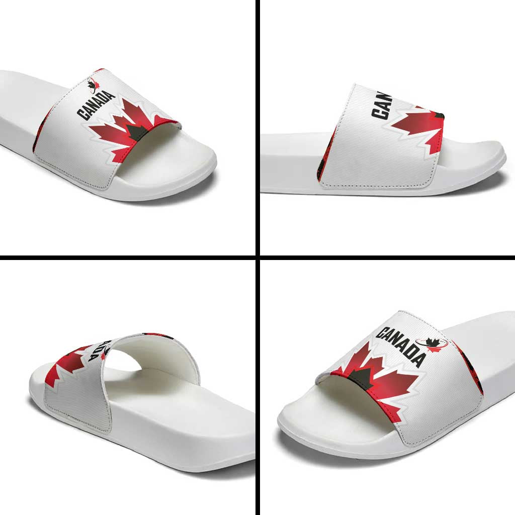 Canadian Rugby Slide Sandals Maple Leaves Sporty Art Style White Color - Wonder Print Shop
