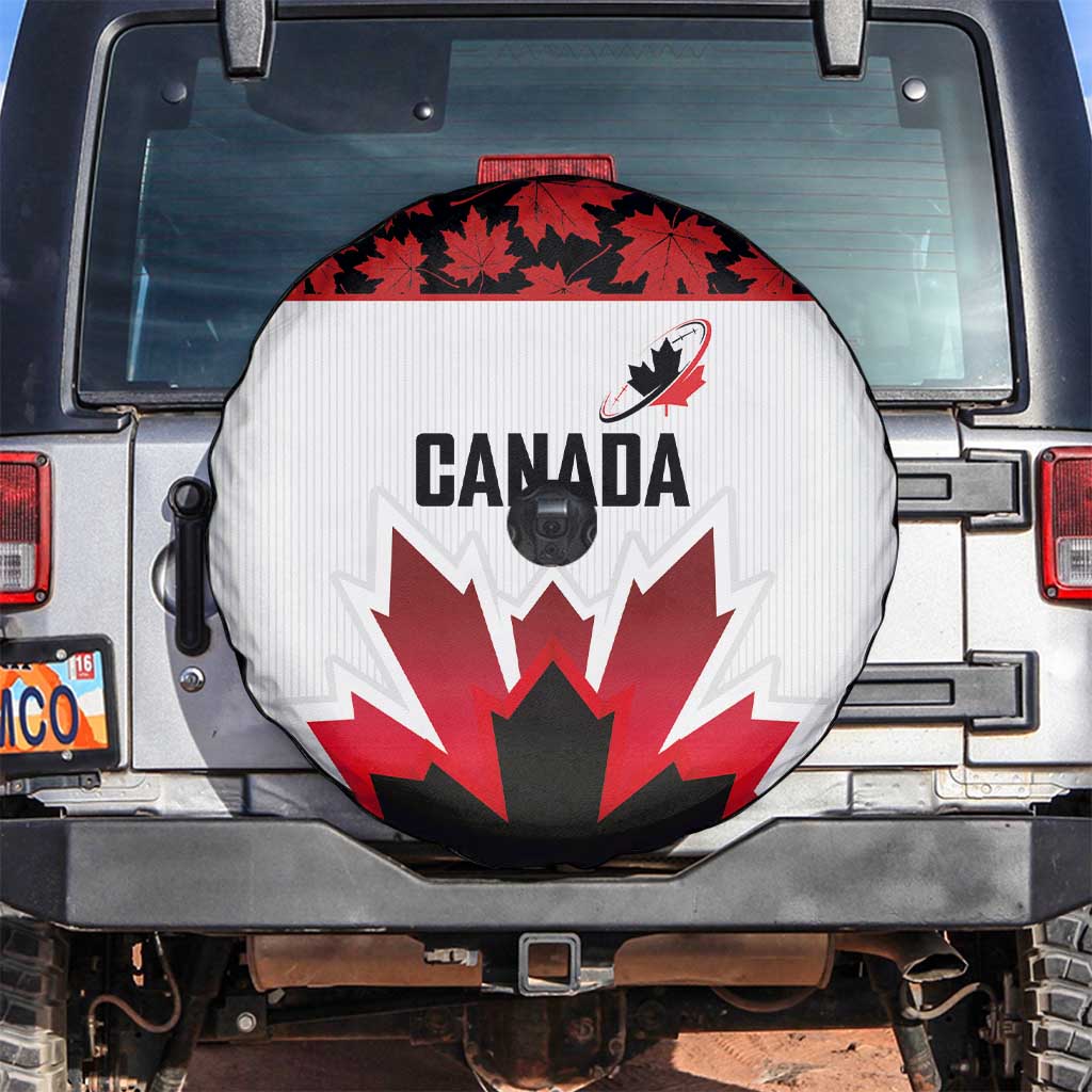 Canadian Rugby Spare Tire Cover Maple Leaves Sporty Art Style White Color - Wonder Print Shop