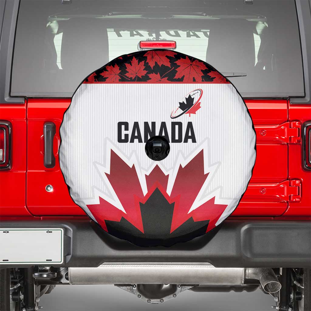Canadian Rugby Spare Tire Cover Maple Leaves Sporty Art Style White Color - Wonder Print Shop