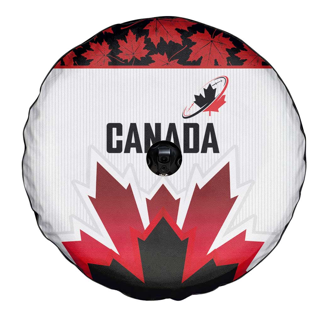 Canadian Rugby Spare Tire Cover Maple Leaves Sporty Art Style White Color - Wonder Print Shop
