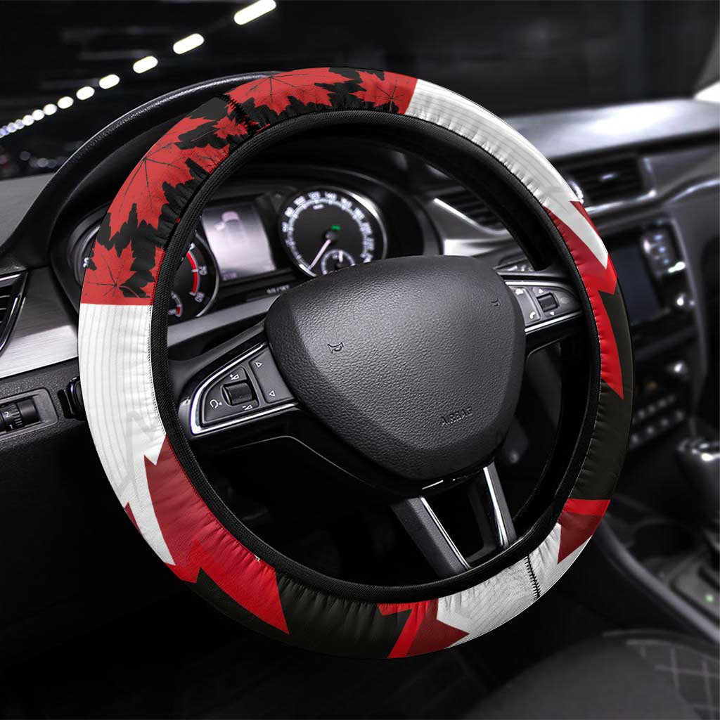 Canadian Rugby Steering Wheel Cover Maple Leaves Sporty Art Style White Color - Wonder Print Shop