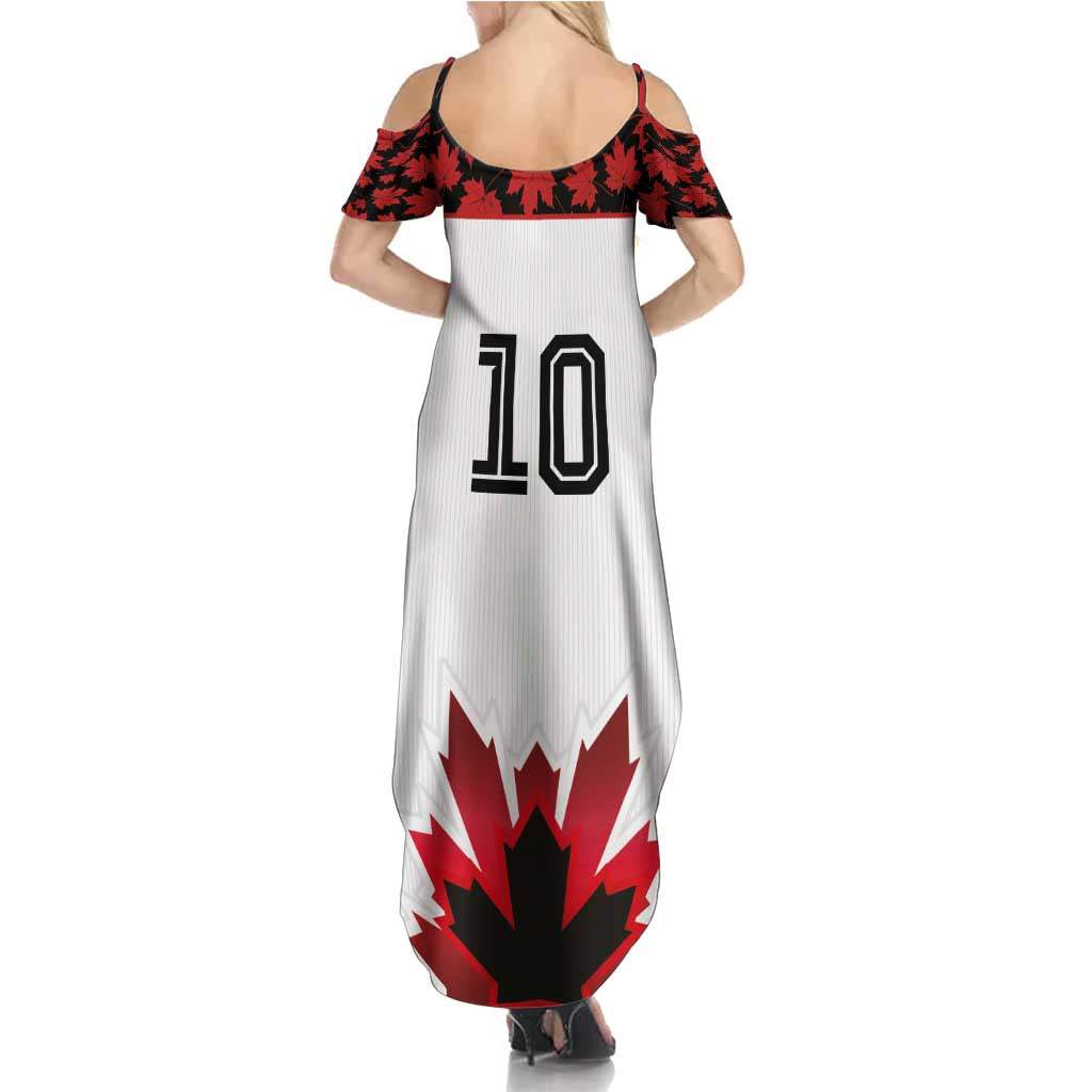 Custom Canadian Rugby Summer Maxi Dress Maple Leaves Sporty Art Style White Color - Wonder Print Shop