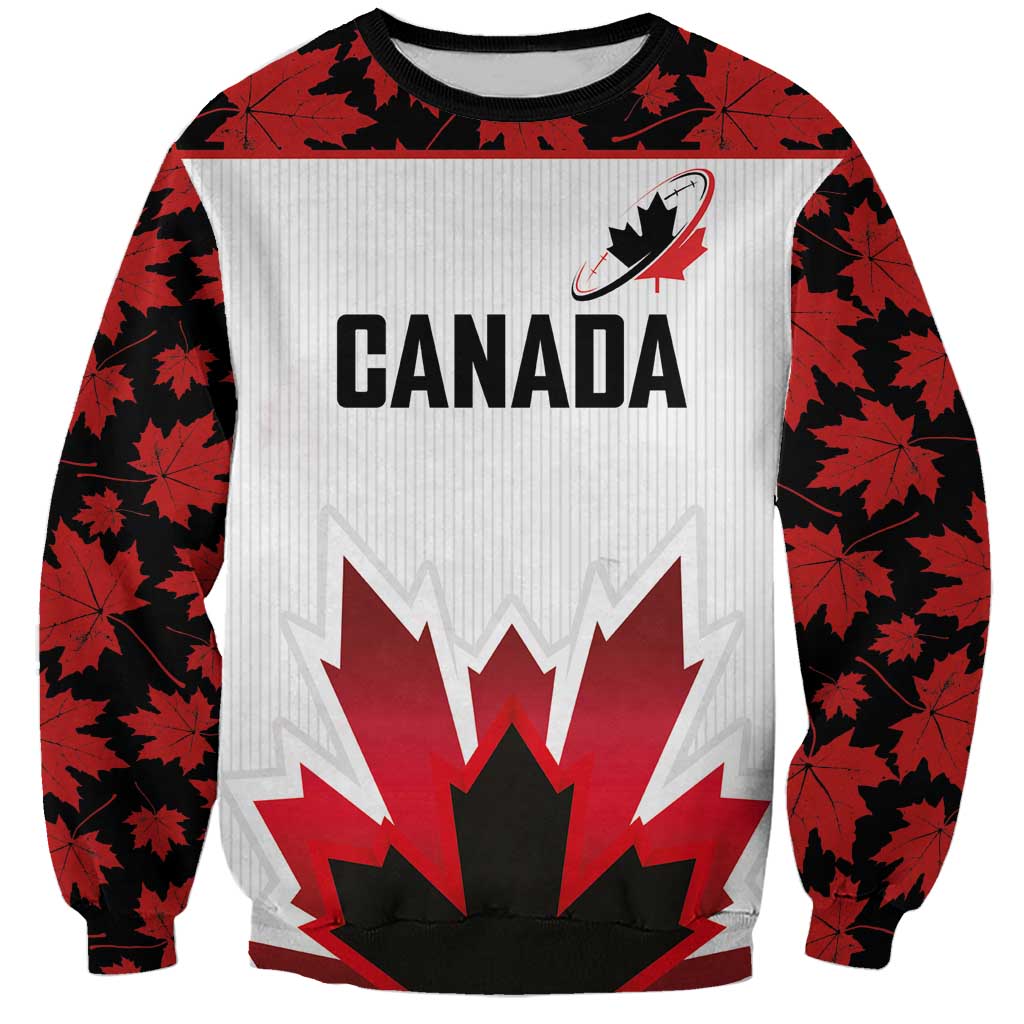 Custom Canadian Rugby Sweatshirt Maple Leaves Sporty Art Style White Color - Wonder Print Shop