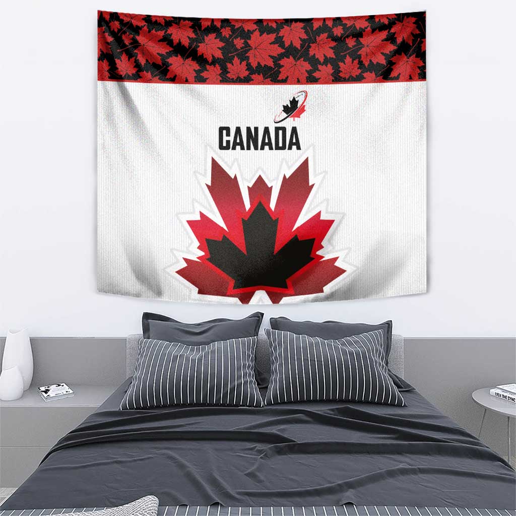 Canadian Rugby Tapestry Maple Leaves Sporty Art Style White Color - Wonder Print Shop