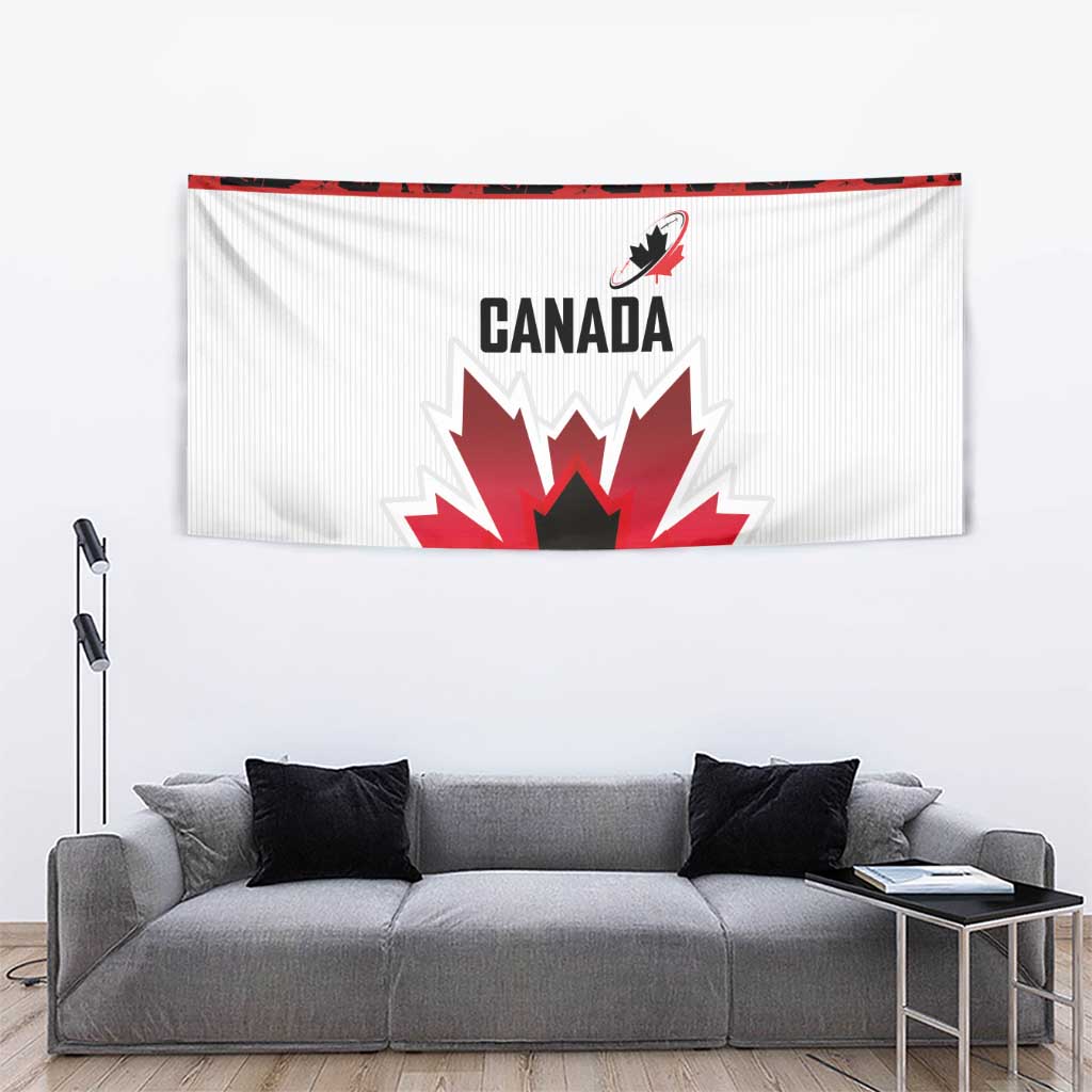 Canadian Rugby Tapestry Maple Leaves Sporty Art Style White Color - Wonder Print Shop