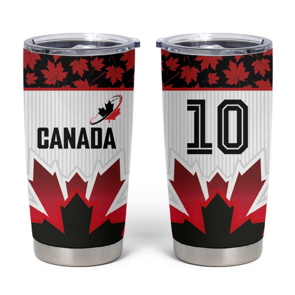 Custom Canadian Rugby Tumbler Cup Maple Leaves Sporty Art Style White Color - Wonder Print Shop