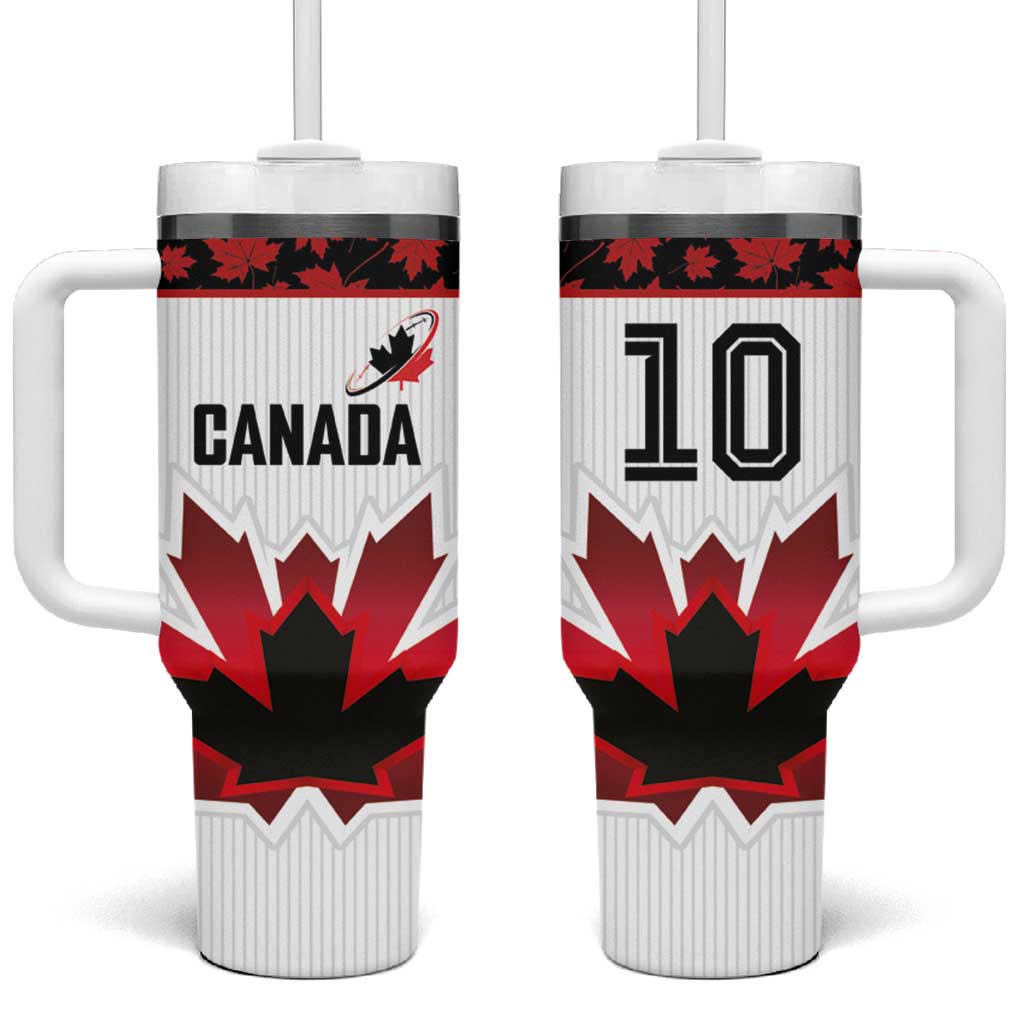 Custom Canadian Rugby Tumbler With Handle Maple Leaves Sporty Art Style White Color - Wonder Print Shop