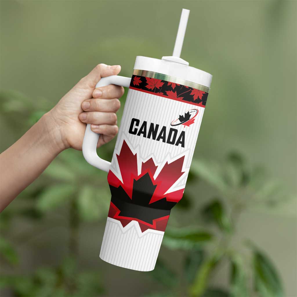 Custom Canadian Rugby Tumbler With Handle Maple Leaves Sporty Art Style White Color - Wonder Print Shop