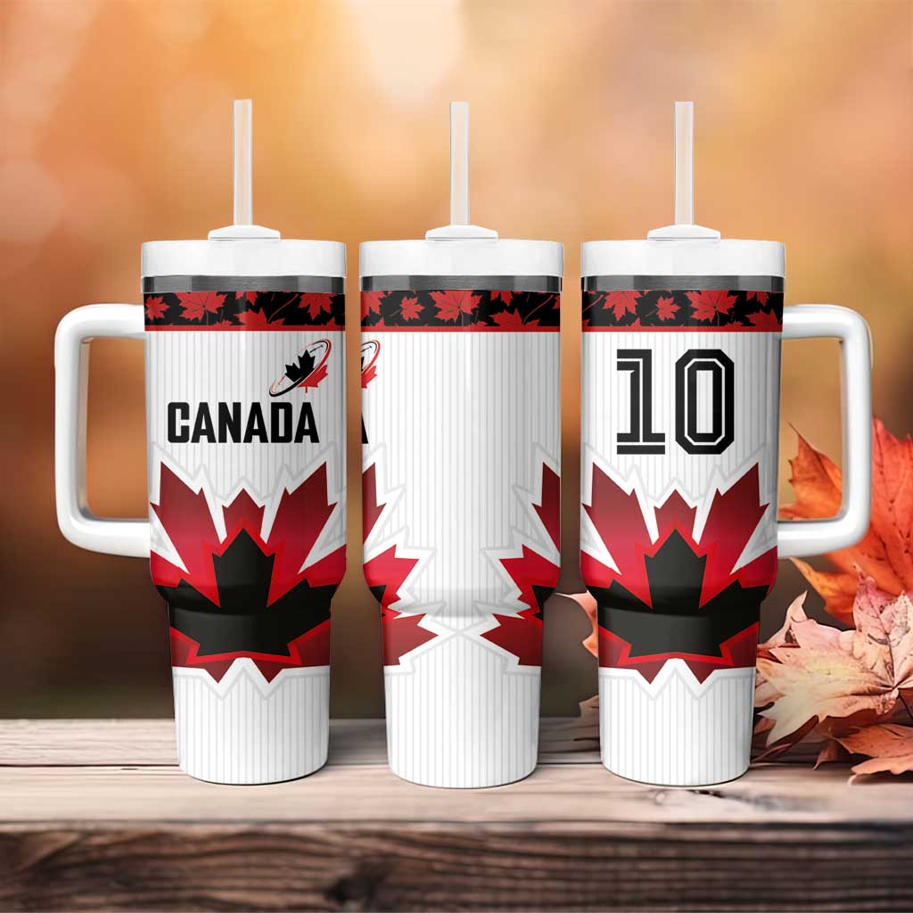 Custom Canadian Rugby Tumbler With Handle Maple Leaves Sporty Art Style White Color - Wonder Print Shop